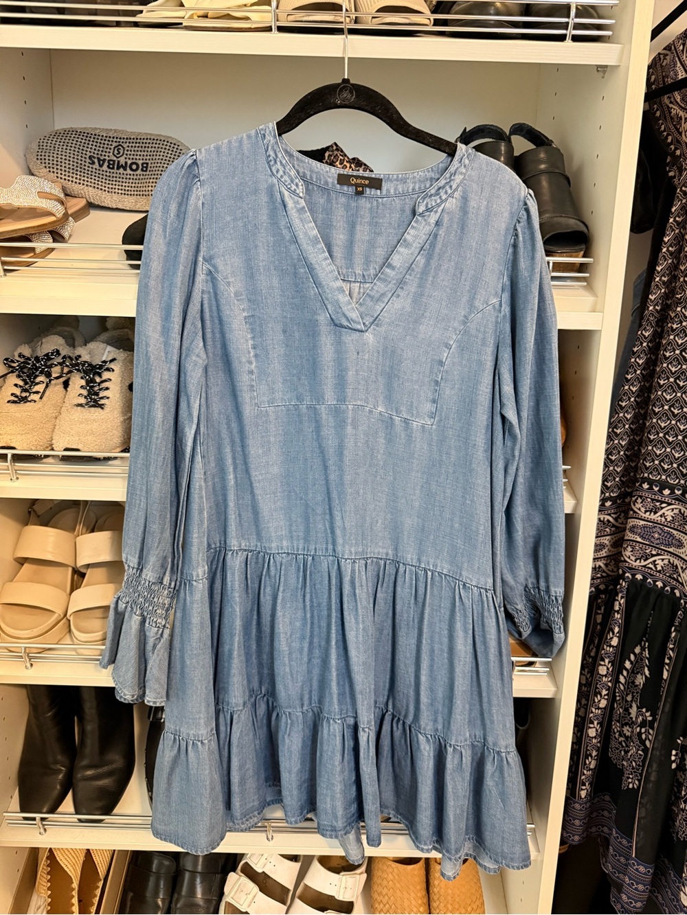 Quince Chambray V-Neck Tunic Dress - Light Blue